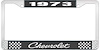 1973 Chevrolet Black And Chrome License Plate Frame With White Lettering - image 1