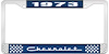 1973 Chevrolet Blue And Chrome License Plate Frame With White Lettering - image 1