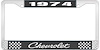 1974 Chevrolet Black And Chrome License Plate Frame With White Lettering - image 1
