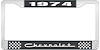 1974 Chevrolet Black And Chrome License Plate Frame With White Lettering - image 1