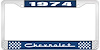 1974 Chevrolet Blue And Chrome License Plate Frame With White Lettering - image 1