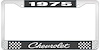 1975 Chevrolet Black And Chrome License Plate Frame With White Lettering - image 1