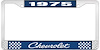 1975 Chevrolet Blue And Chrome License Plate Frame With White Lettering - image 1