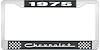1975 Chevrolet Black And Chrome License Plate Frame With White Lettering - image 1