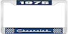 1975 Chevrolet Blue And Chrome License Plate Frame With White Lettering - image 1