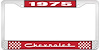 1975 Chevrolet Red And Chrome License Plate Frame With White Lettering - image 1