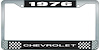 1976 Chevrolet Black And Chrome License Plate Frame With White Lettering - image 1