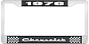 1976 Chevrolet Black And Chrome License Plate Frame With White Lettering - image 1