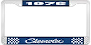 1976 Chevrolet Blue And Chrome License Plate Frame With White Lettering - image 1