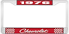 1976 Chevrolet Red And Chrome License Plate Frame With White Lettering - image 1