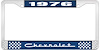 1976 Chevrolet Blue And Chrome License Plate Frame With White Lettering - image 1