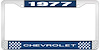 1977 Chevrolet Blue And Chrome License Plate Frame With White Lettering - image 1