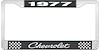 License Plate Frame 1977 Chevrolet Black And Chrome With White Lettering - image 1
