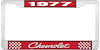 1977 Chevrolet Red And Chrome License Plate Frame With White Lettering - image 1