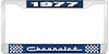 1977 Chevrolet Blue And Chrome License Plate Frame With White Lettering - image 1
