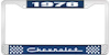 1978 Chevrolet Blue And Chrome License Plate Frame With White Lettering - image 1
