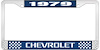 1979 Chevrolet Blue And Chrome License Plate Frame With White Lettering - image 1