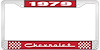 1979 Chevrolet Red And Chrome License Plate Frame With White Lettering - image 1