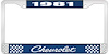 1981 Chevrolet Blue And Chrome License Plate Frame With White Lettering - image 1
