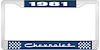 1981 Chevrolet Blue And Chrome License Plate Frame With White Lettering - image 1