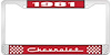 1981 Chevrolet Red And Chrome License Plate Frame With White Lettering - image 1
