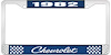 1982 Chevrolet Blue And Chrome License Plate Frame With White Lettering - image 1