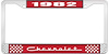 1982 Chevrolet Red And Chrome License Plate Frame With White Lettering - image 1