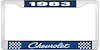 1983 Chevrolet Blue And Chrome License Plate Frame With White Lettering - image 1