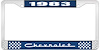 1983 Chevrolet Blue And Chrome License Plate Frame With White Lettering - image 1