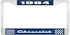 1984 Chevrolet Blue And Chrome License Plate Frame With White Lettering - image 1