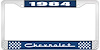 1984 Chevrolet Blue And Chrome License Plate Frame With White Lettering - image 1