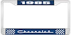 1985 Chevrolet Blue And Chrome License Plate Frame With White Lettering - image 1