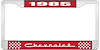 1985 Chevrolet Red And Chrome License Plate Frame With White Lettering - image 1