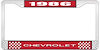 1986 Chevrolet Red And Chrome License Plate Frame With White Lettering - image 1