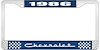 1986 Chevrolet Blue And Chrome License Plate Frame With White Lettering - image 1