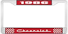 1986 Chevrolet Red And Chrome License Plate Frame With White Lettering - image 1