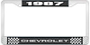 1987 Chevrolet Black And Chrome License Plate Frame With White Lettering - image 1