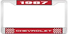 1987 Chevrolet Red And Chrome License Plate Frame With White Lettering - image 1