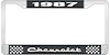 1987 Chevrolet Black And Chrome License Plate Frame With White Lettering - image 1