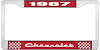 1987 Chevrolet Red And Chrome License Plate Frame With White Lettering - image 1