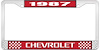 1987 Chevrolet Red And Chrome License Plate Frame With White Lettering - image 1