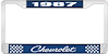 1987 Chevrolet Blue And Chrome License Plate Frame With White Lettering - image 1