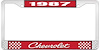 1987 Chevrolet Red And Chrome License Plate Frame With White Lettering - image 1