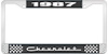 1987 Chevrolet Black And Chrome License Plate Frame With White Lettering - image 1