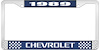 1989 Chevrolet Blue And Chrome License Plate Frame With White Lettering - image 1