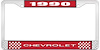1990 Chevrolet Red And Chrome License Plate Frame With White Lettering - image 1