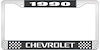 1990 Chevrolet Black And Chrome License Plate Frame With White Lettering - image 1