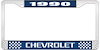 1990 Chevrolet Blue And Chrome License Plate Frame With White Lettering - image 1
