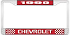 1990 Chevrolet Red And Chrome License Plate Frame With White Lettering - image 1