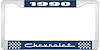 1990 Chevrolet Blue And Chrome License Plate Frame With White Lettering - image 1